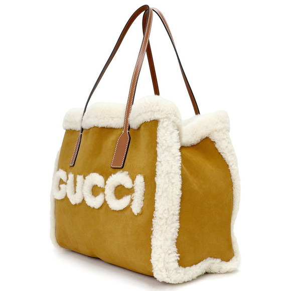 Gucci Tote Shoulder Bag Crossbody Suede Leather Shearling Brown - Picture 5 of 9